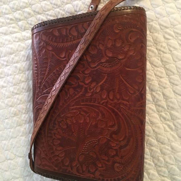 Vintage Mexican Western tooled leather bag - Picture 3 of 11